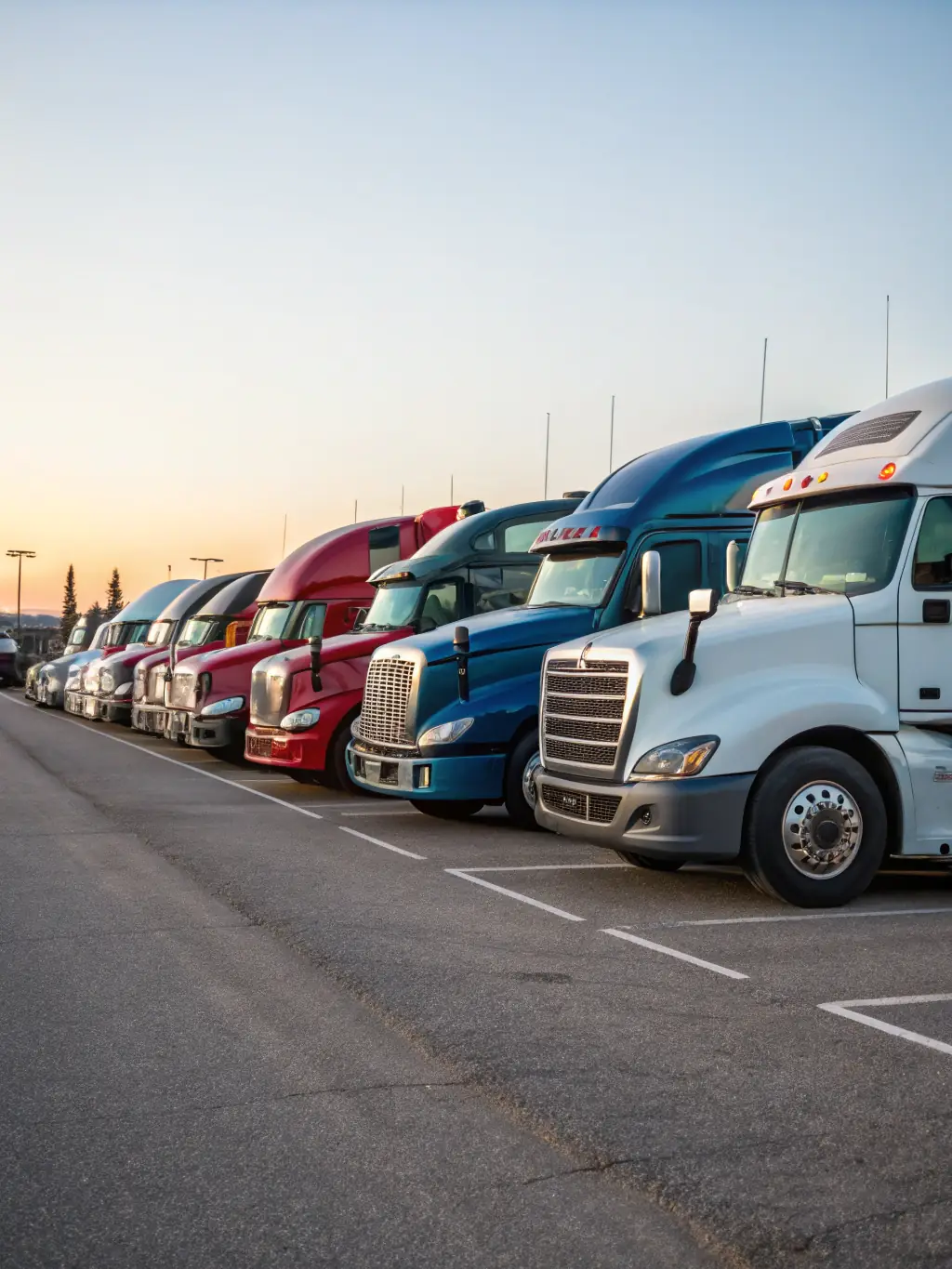A diverse fleet of Allure Trucking vehicles, including dry vans, reefers, and flatbeds, parked at the company's Dallas, TX headquarters.