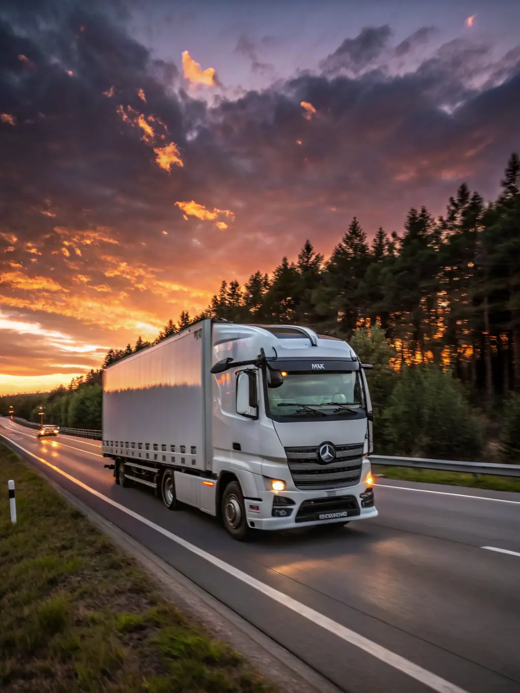 A modern dry van trailer on a highway, showcasing Allure Trucking's dry van transportation service.